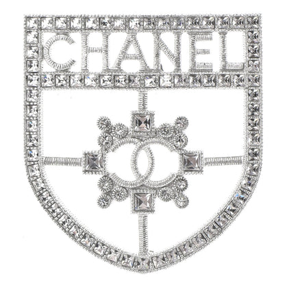 Chanel Swarovski Baguette Crystal CC Shield Brooch Silver 1 of 4