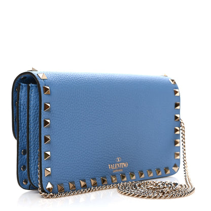 Valentino Garavani Pebbled Calfskin Rockstud Flap Wallet On Chain Denim 4 of 12