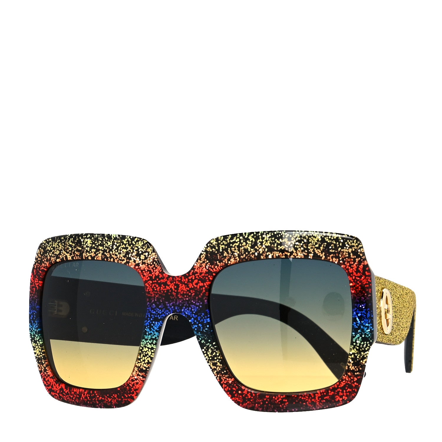 Gucci Square Frame GG0102S Sunglasses Glitter Gold Multi 1 of 7