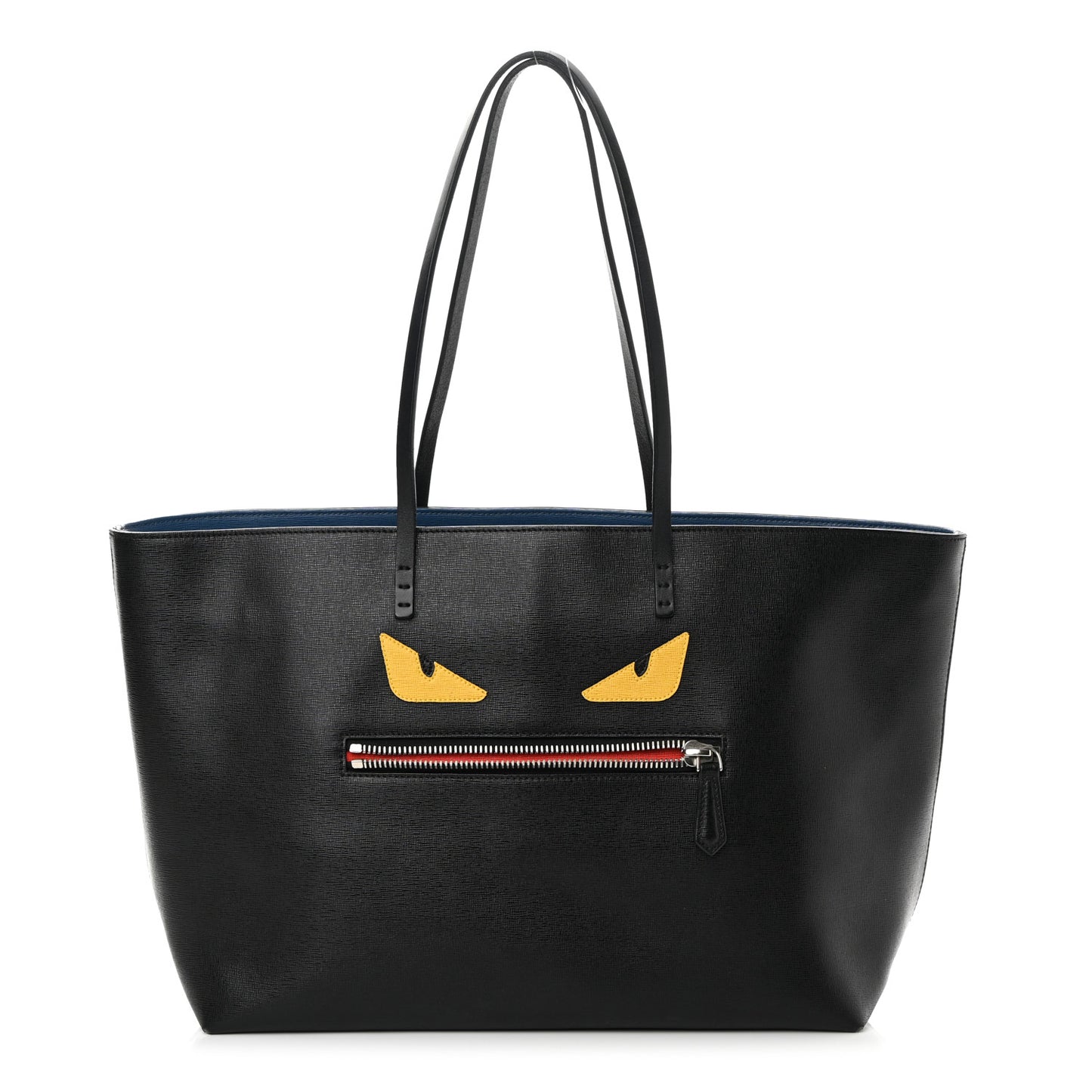 Vitello Elite Cuoio Monster Buggies Medium Roll Tote Black Multicolor Blue Cobalto