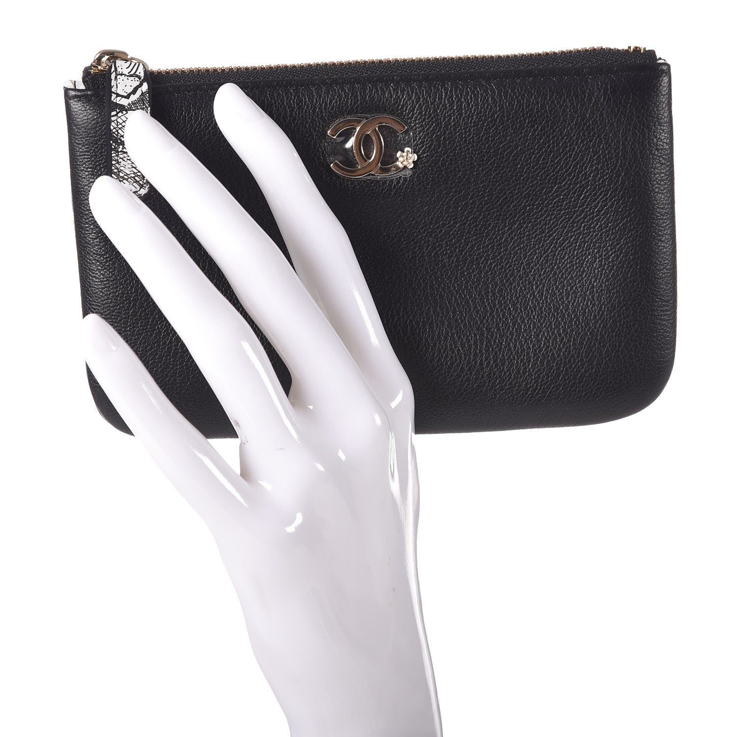 Chanel Goatskin Small CC Clover Cosmetic Case Black 2 of 8