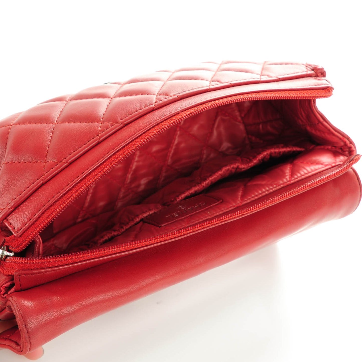 Lambskin Quilted Flap Cosmetic Case Red
