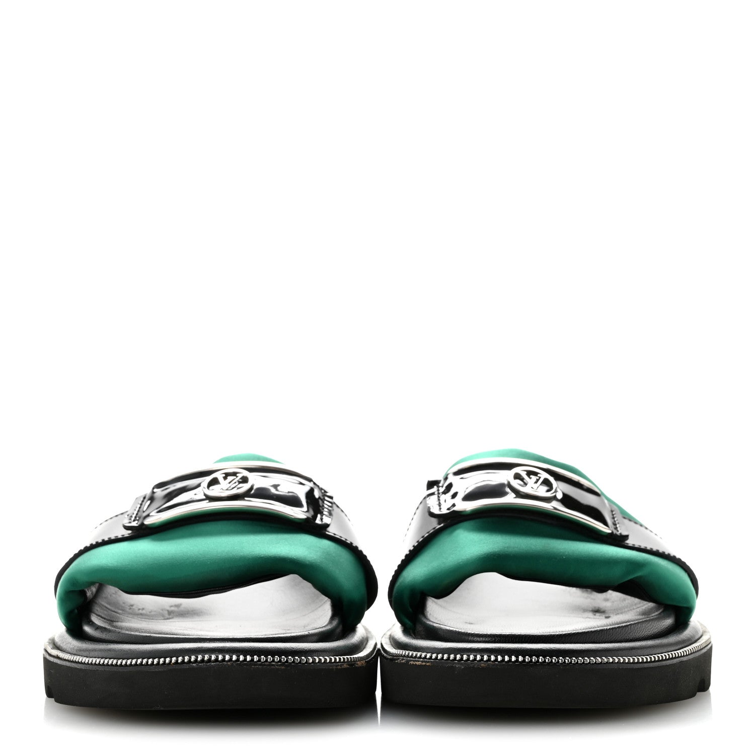 Louis Vuitton Satin Pool Pillow Flat Comfort Mule 38 Green Black 3 of 10