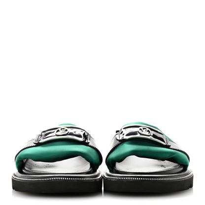 Louis Vuitton Satin Pool Pillow Flat Comfort Mule 38 Green Black 3 of 10