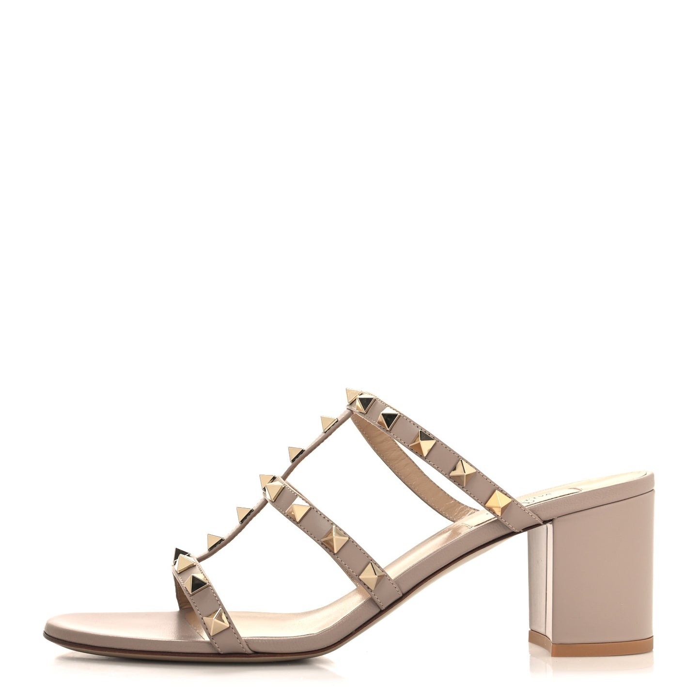 Calfskin Rockstud 60mm Caged Slide Sandals 39.5 Poudre