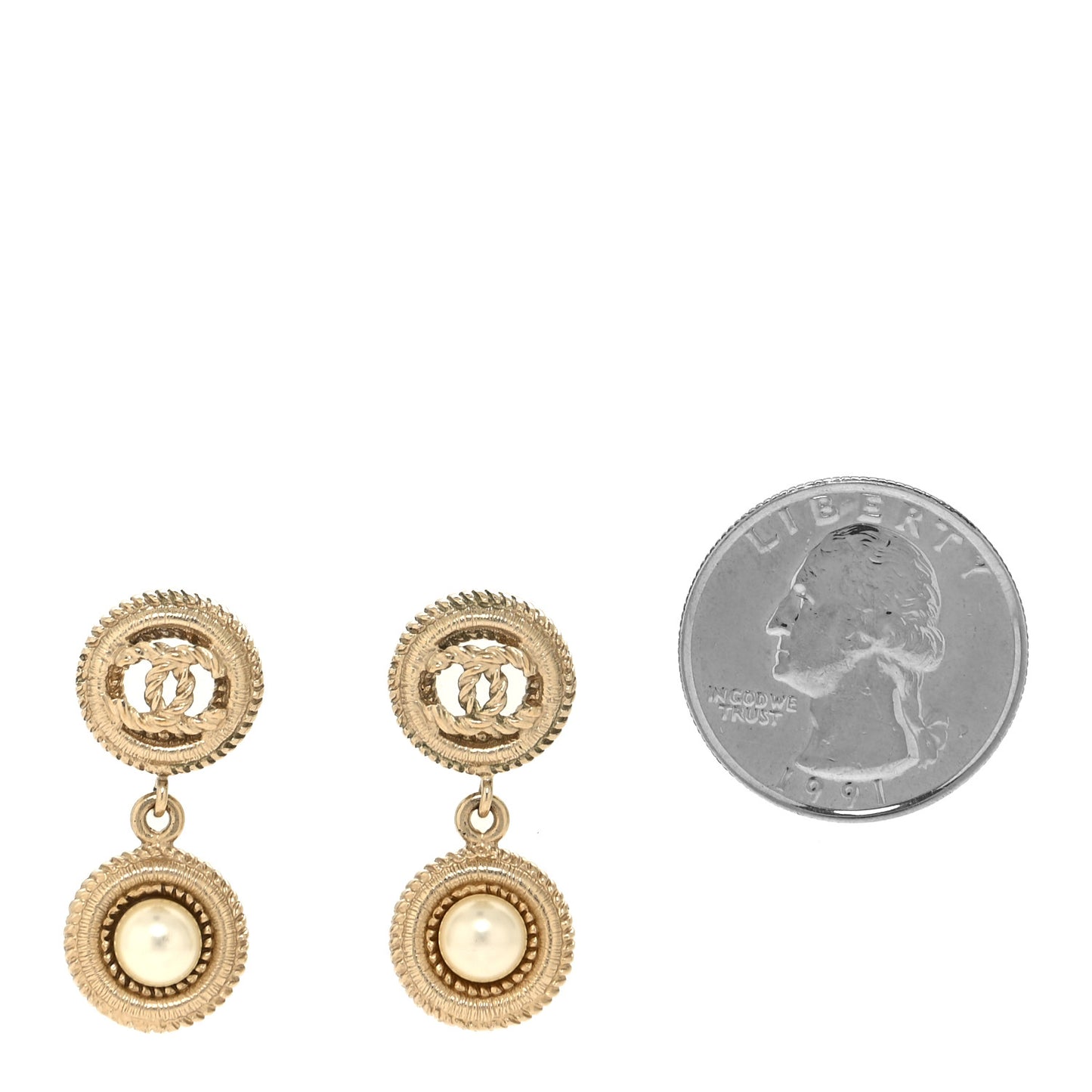 Pearl CC Dangle Earrings Gold