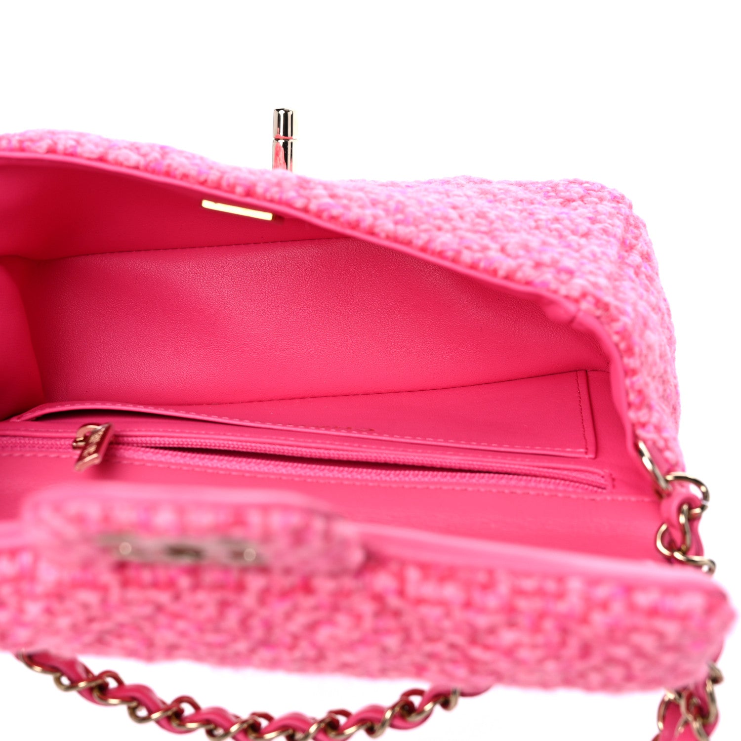 Chanel Wool Tweed Quilted Mini Rectangular Flap Dark Pink Fuchsia 4 of 10