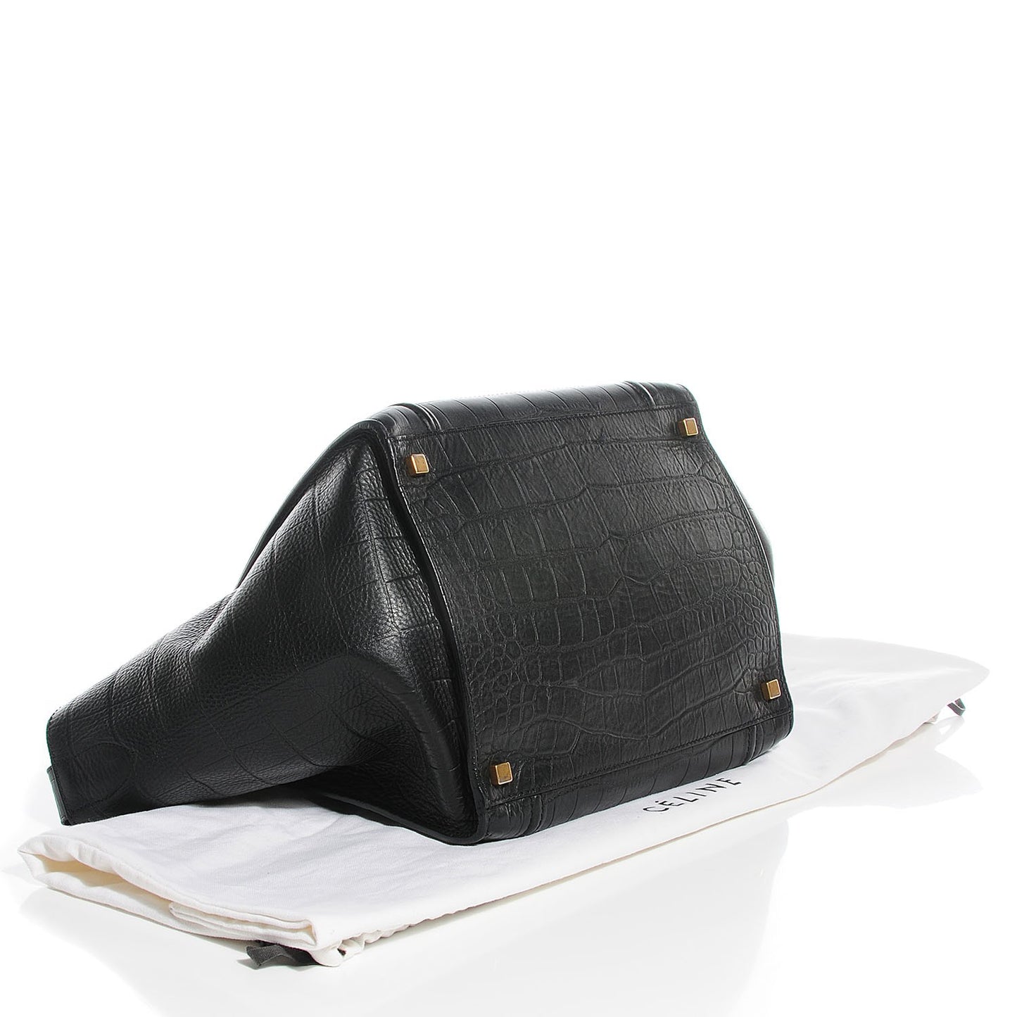 Crocodile Embossed Calfskin Medium Phantom Luggage Black