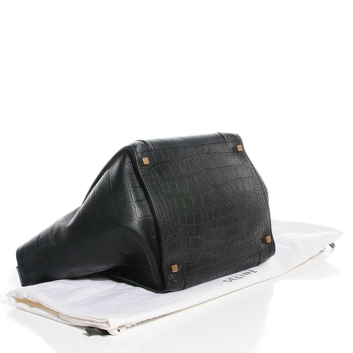 Celine Crocodile Embossed Calfskin Medium Phantom Luggage Black 4 of 9