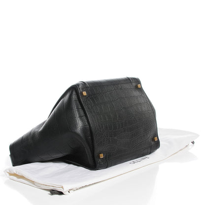 Celine Crocodile Embossed Calfskin Medium Phantom Luggage Black 4 of 9