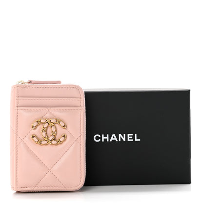 Chanel Lambskin Quilted Chanel 19 Vertical Zip Card Holder Wallet Light Pink 8 of 8