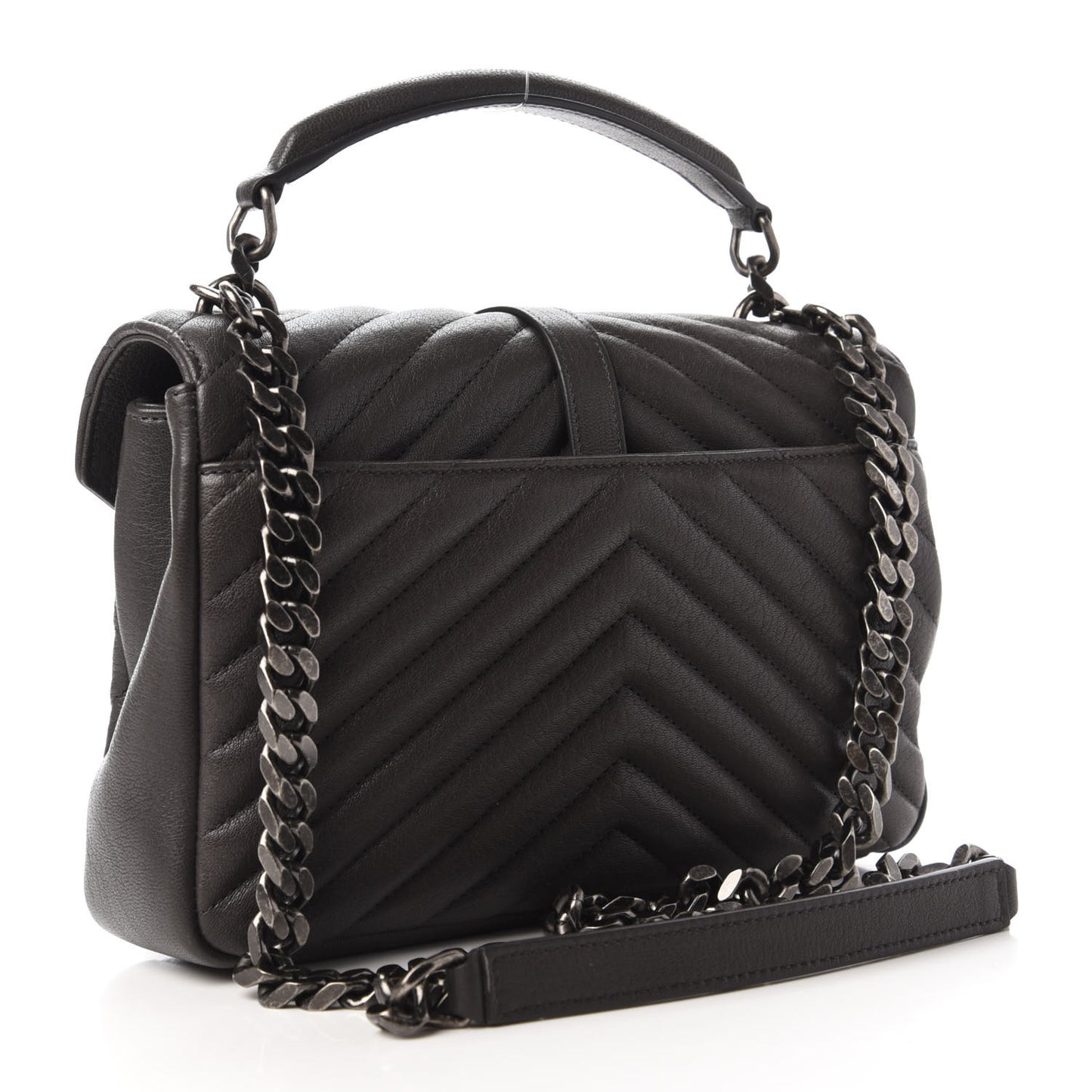 Sheepskin Matelasse Chevron Monogram Medium College Bag Asphalt