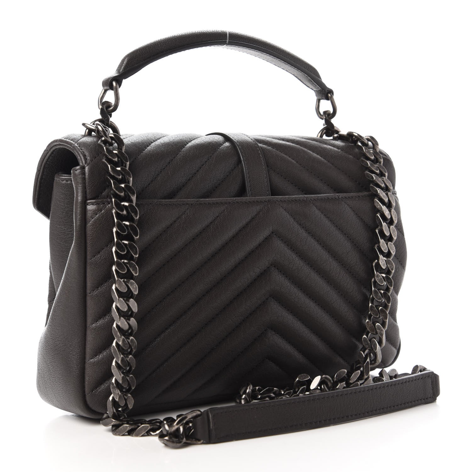 Saint Laurent Sheepskin Matelasse Chevron Monogram Medium College Bag Asphalt 3 of 9