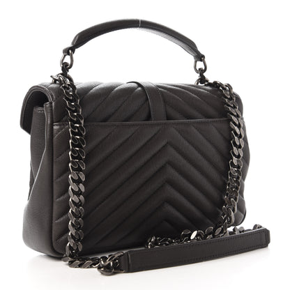 Saint Laurent Sheepskin Matelasse Chevron Monogram Medium College Bag Asphalt 3 of 9