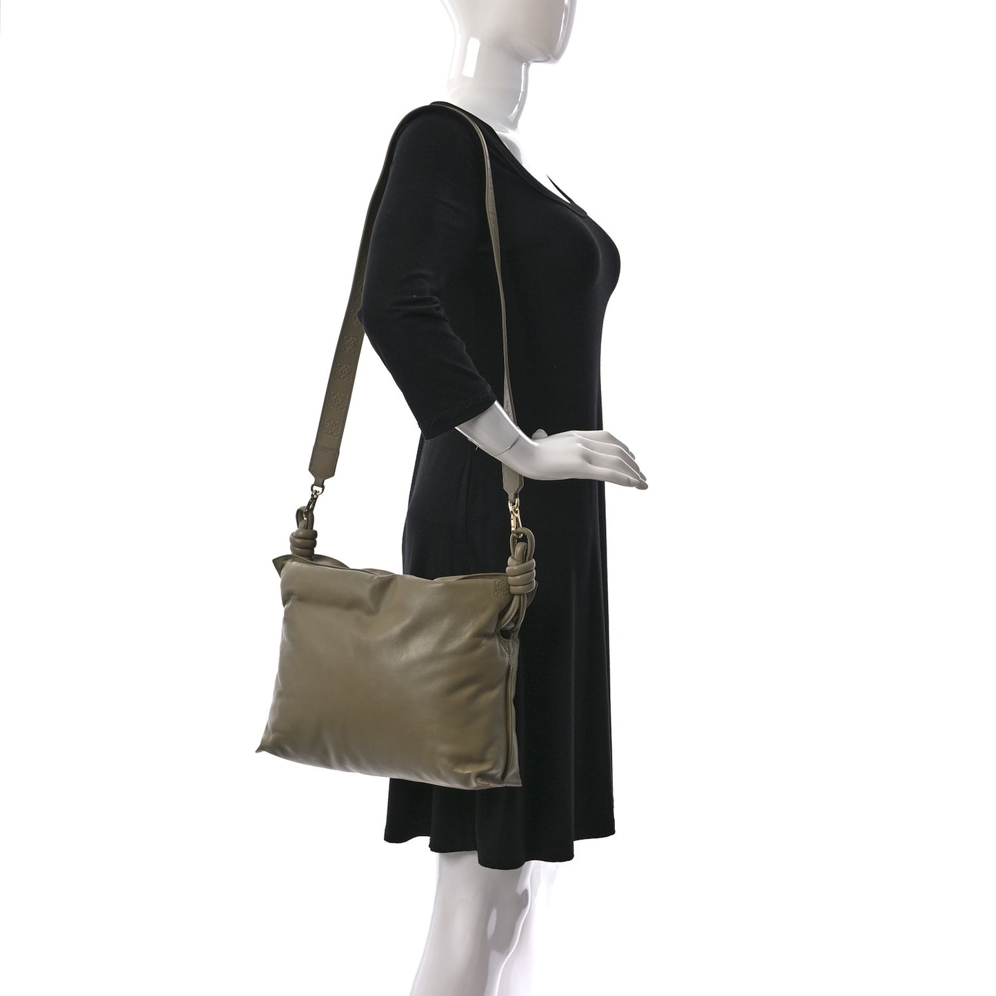 Shiny Nappa Lambskin Puffer Flamenco Knot Clutch Clay Green