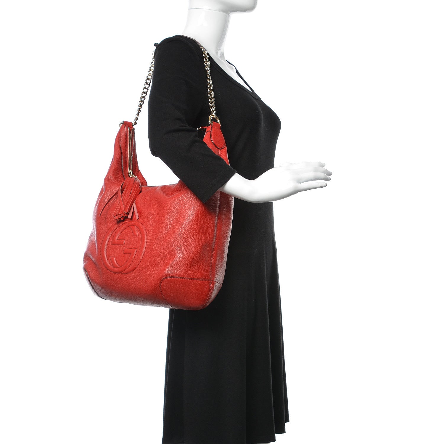 Gucci Pebbled Calfskin Medium Soho Chain Hobo Red 2 of 11