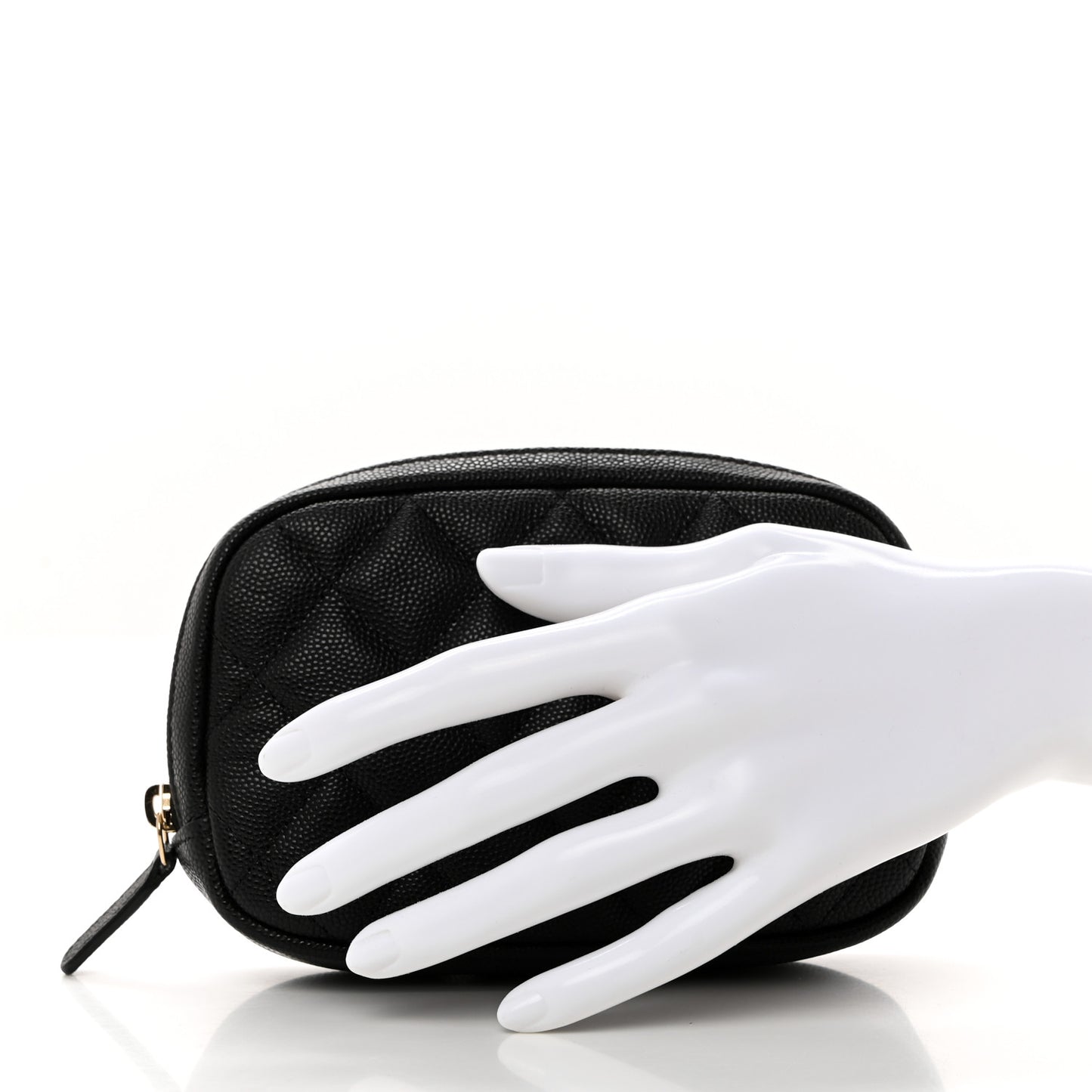 Caviar Quilted Small Curvy Pouch Cosmetic Case Black