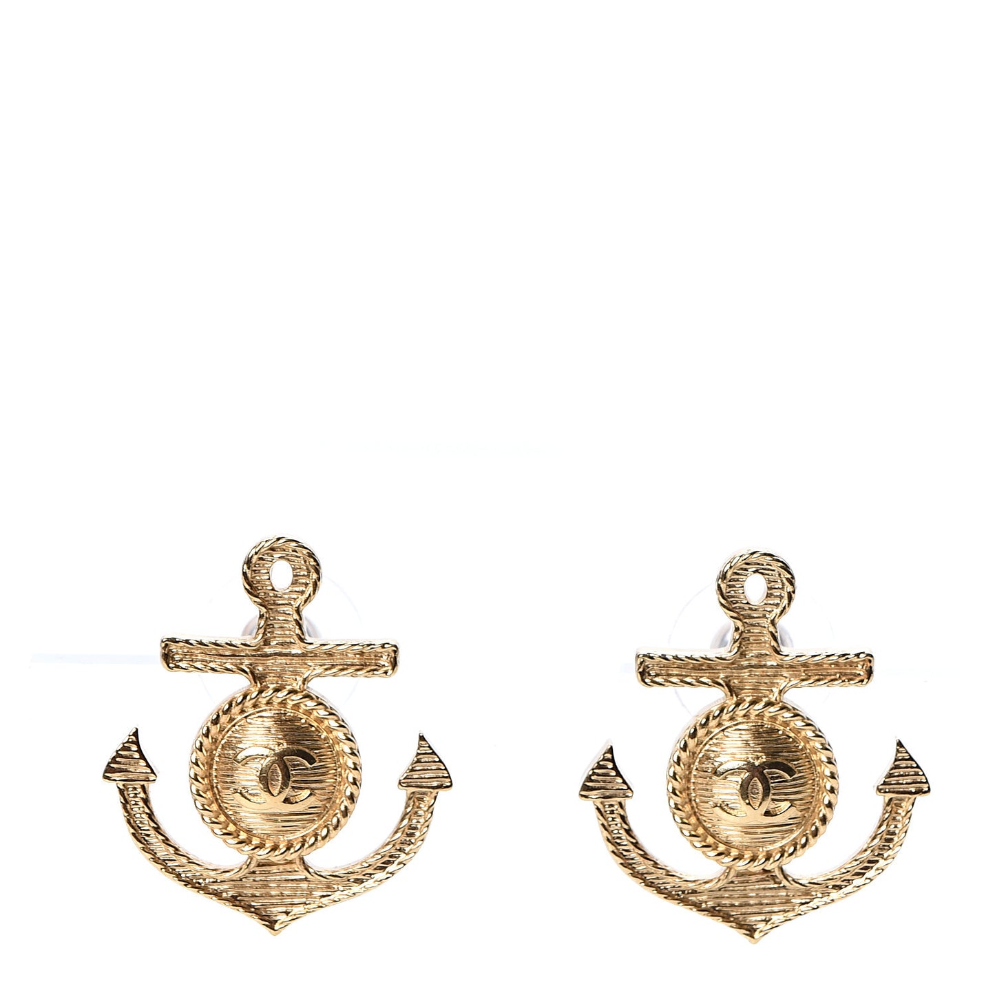 Metal Anchor CC Earrings Gold