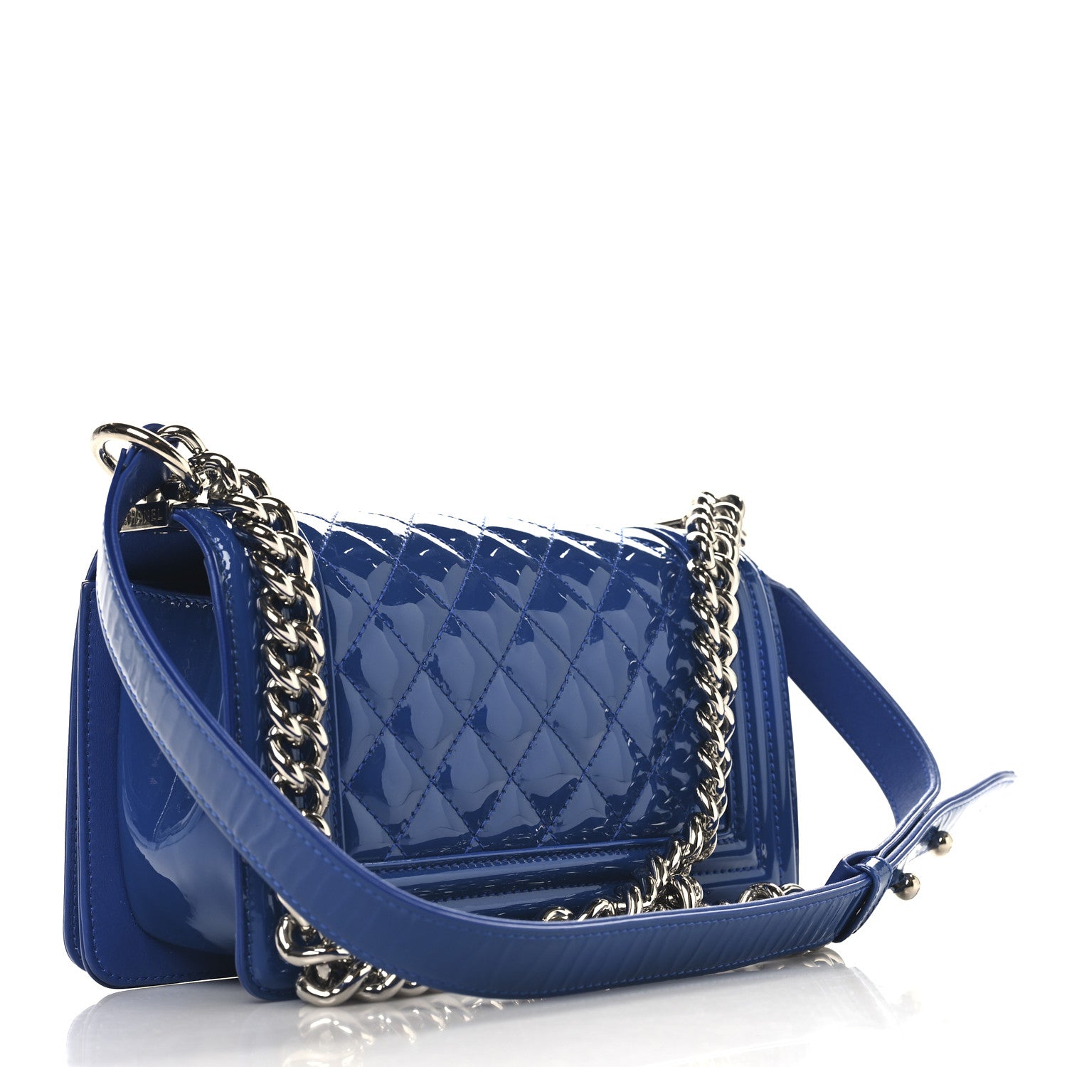 Chanel Patent Calfskin Quilted Small Plexiglass Boy Flap Blue 3 of 10