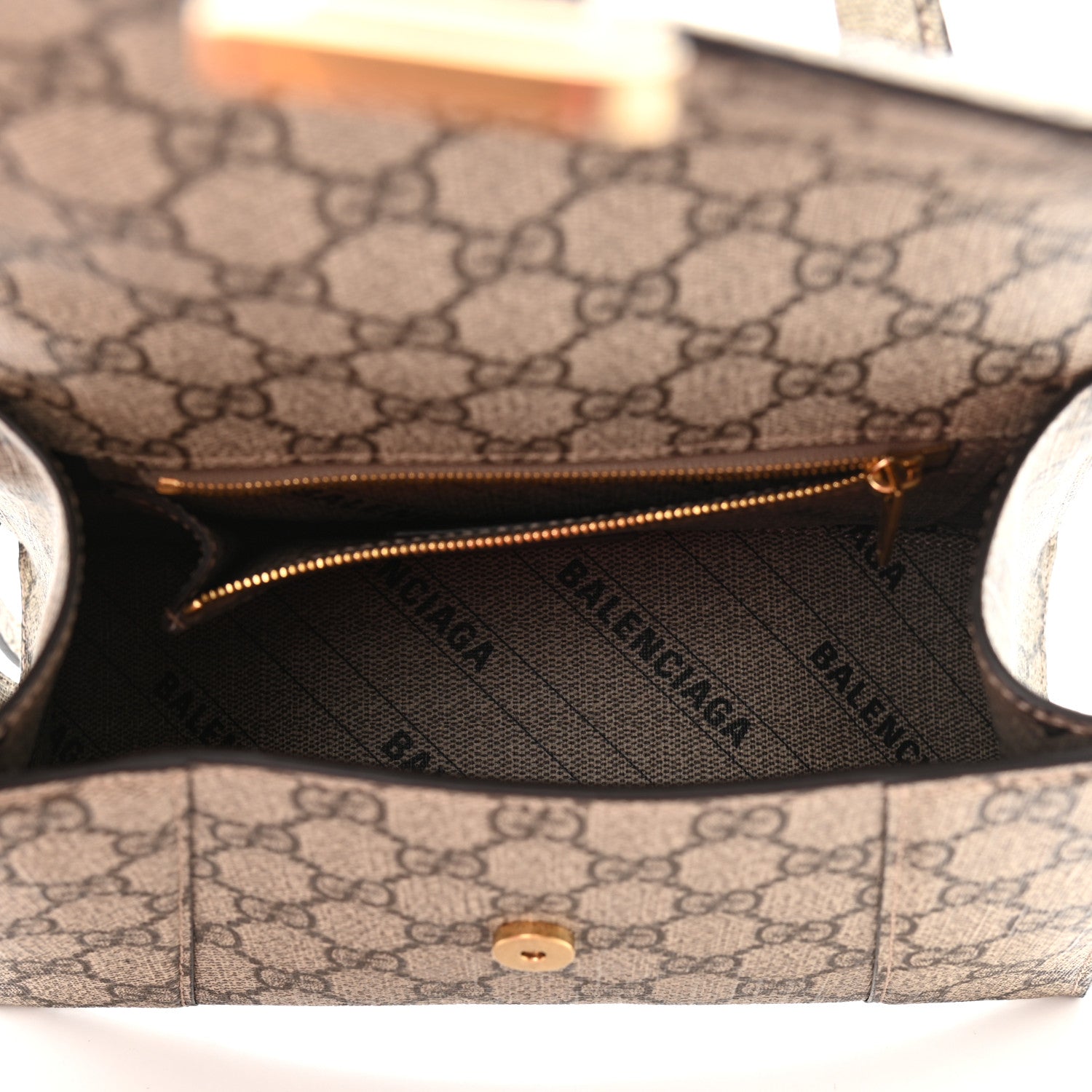 Balenciaga X GUCCI GG Supreme Monogram Small Hourglass Top Handle Bag Beige Ebony 6 of 13