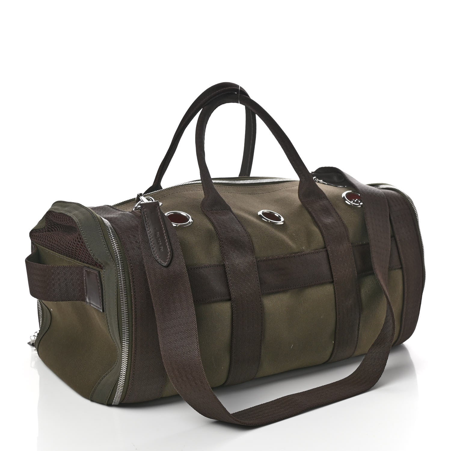 Hermes Fabric Carrying Dog Bag Kaki Feu 3 of 10