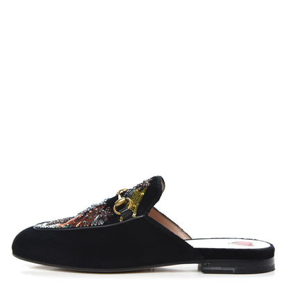 Gucci Velvet Star Embroidered Womens Princetown Slippers 36 Black 1 of 10