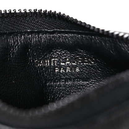 Saint Laurent Grain De Poudre Matelasse Chevron Monogram Fragments Zippered Card Case Black 8 of 11