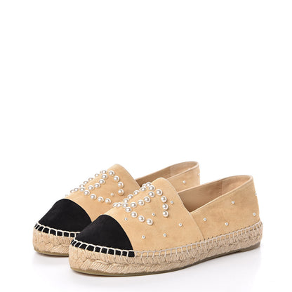 Chanel Suede Pearl CC Espadrilles 38 Beige Black 3 of 11
