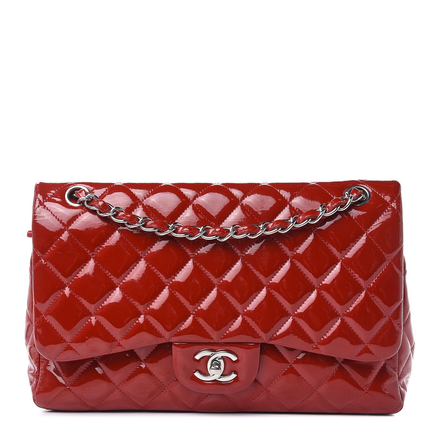 Patent Quilted Jumbo Double Flap Dark Red