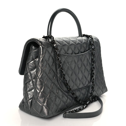 Chanel Metallic Aged Calfskin Quilted Medium Coco Handle Flap Charcoal 3 of 10