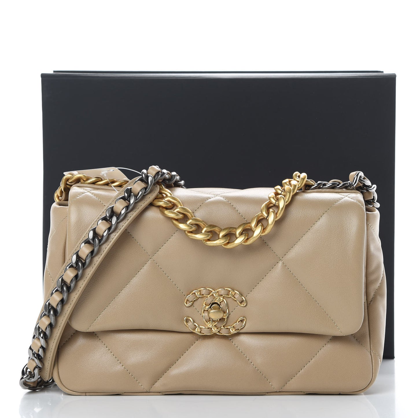 Lambskin Quilted Medium Chanel 19 Flap Beige