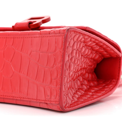 Balenciaga Shiny Calfskin Tonal B Crocodile Embossed Hourglass Top Handle Bag XS Bright Red 7 of 18