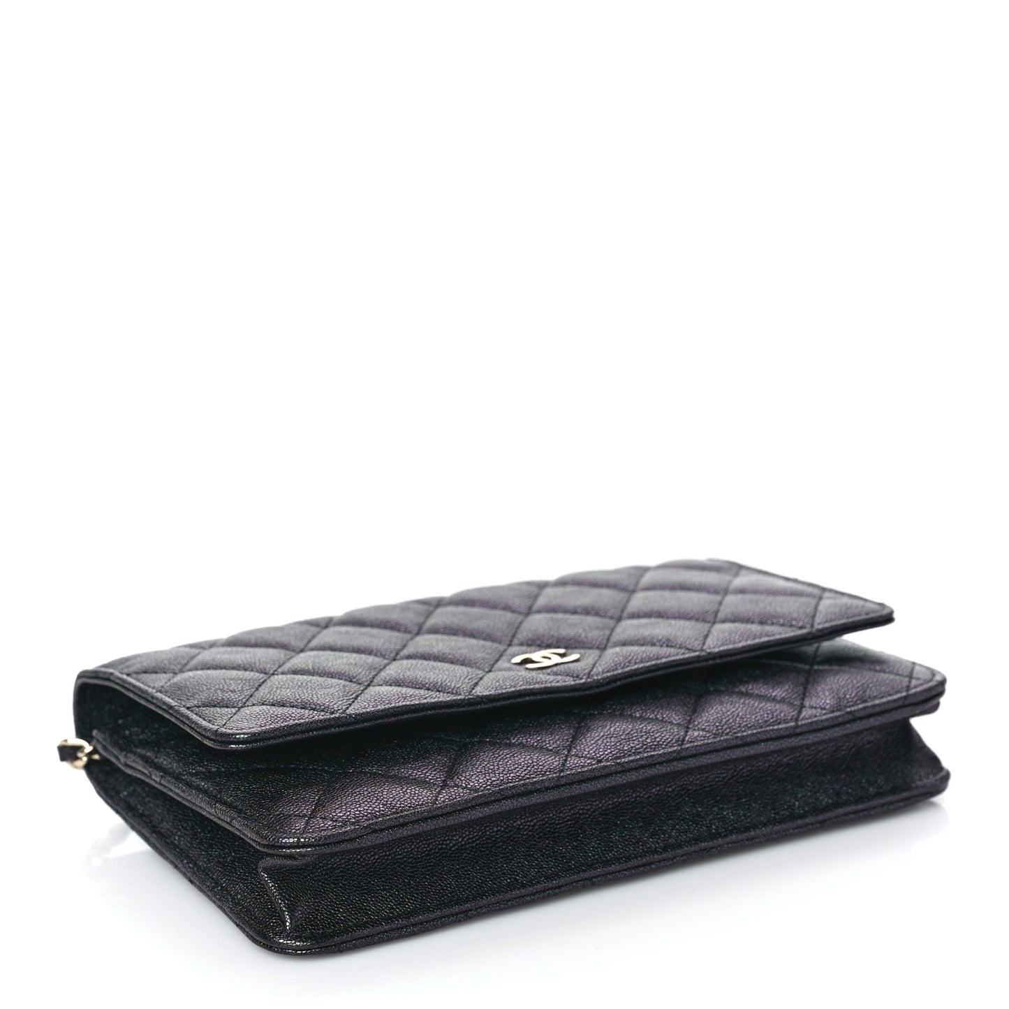 Iridescent Caviar Quilted Wallet On Chain WOC Black