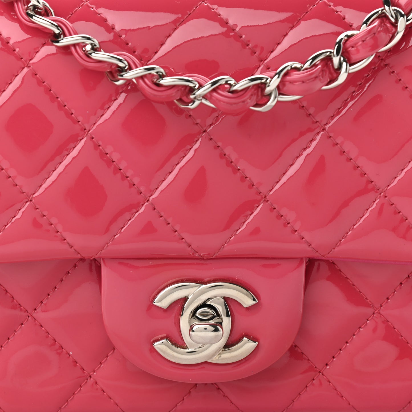 Patent Quilted Mini Rectangular Flap Fuchsia