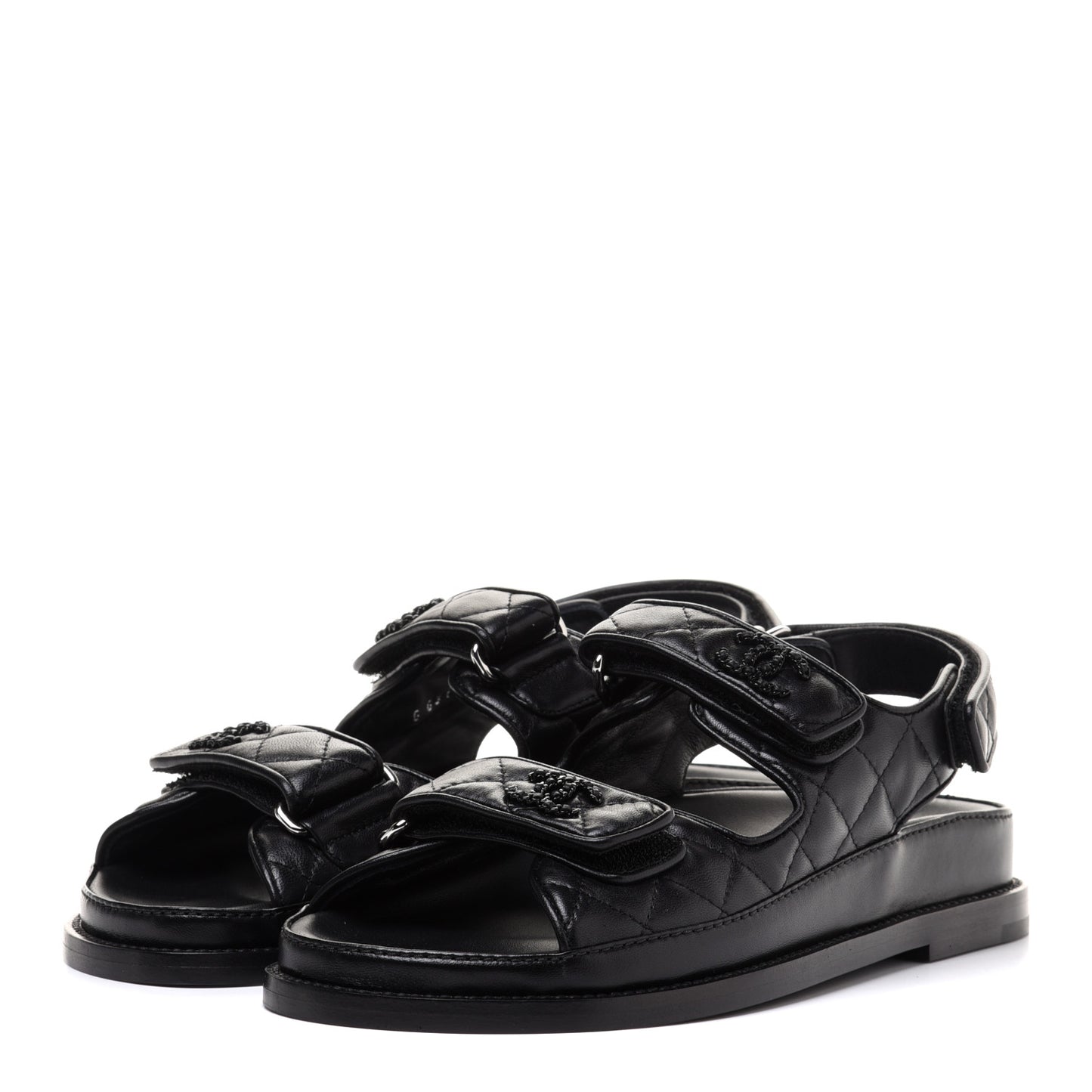 Lambskin Quilted Velcro Dad Sandals 36 So Black