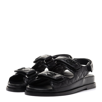 Chanel Lambskin Quilted Velcro Dad Sandals 36 So Black 3 of 10