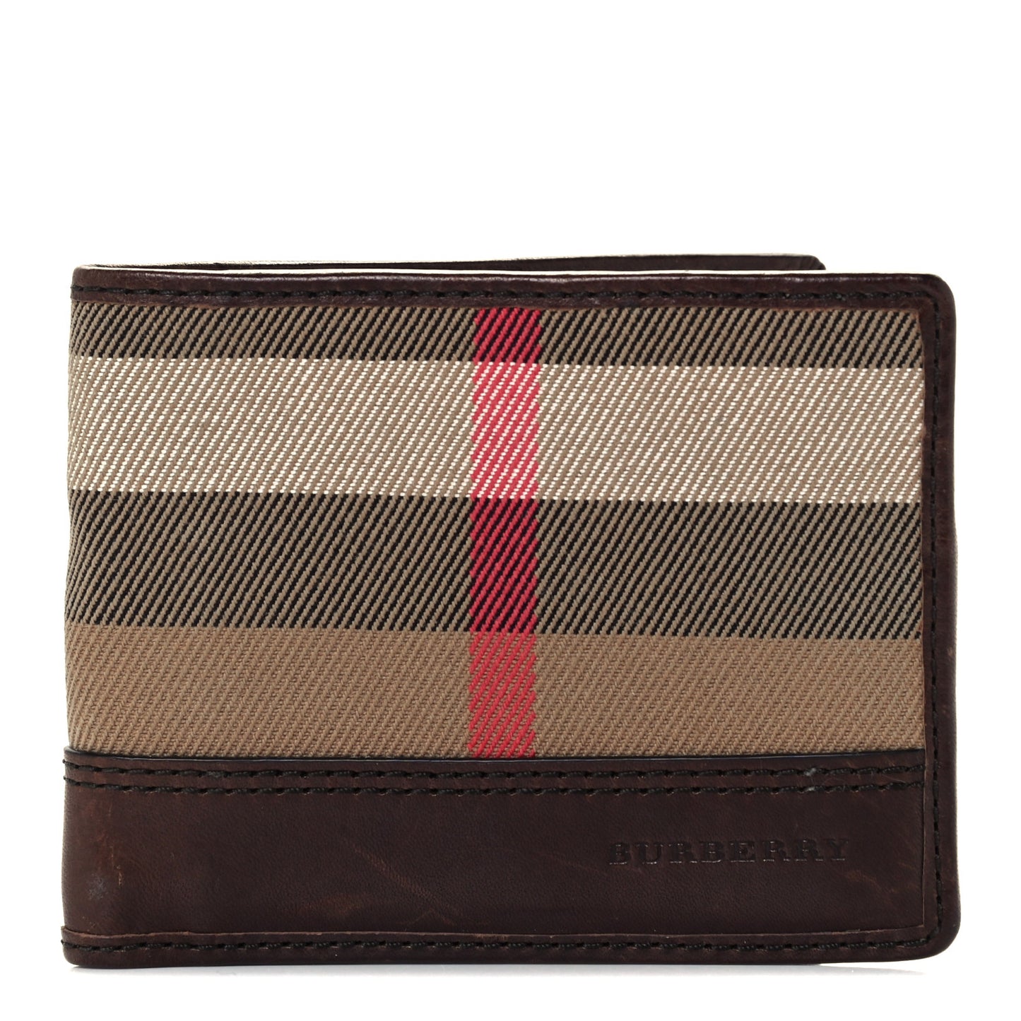 Calfskin House Check Bi-Fold Wallet Brown