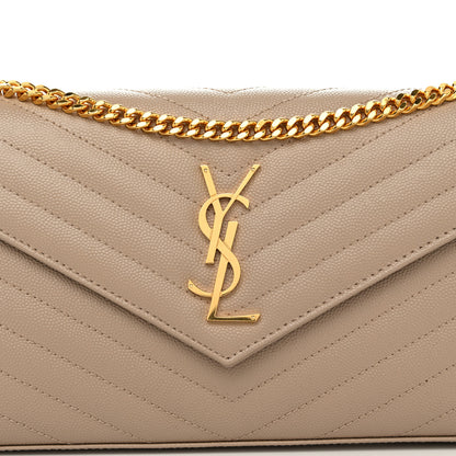 Saint Laurent Grain De Poudre Matelasse Chevron Monogram Chain Wallet Dark Beige 7 of 10