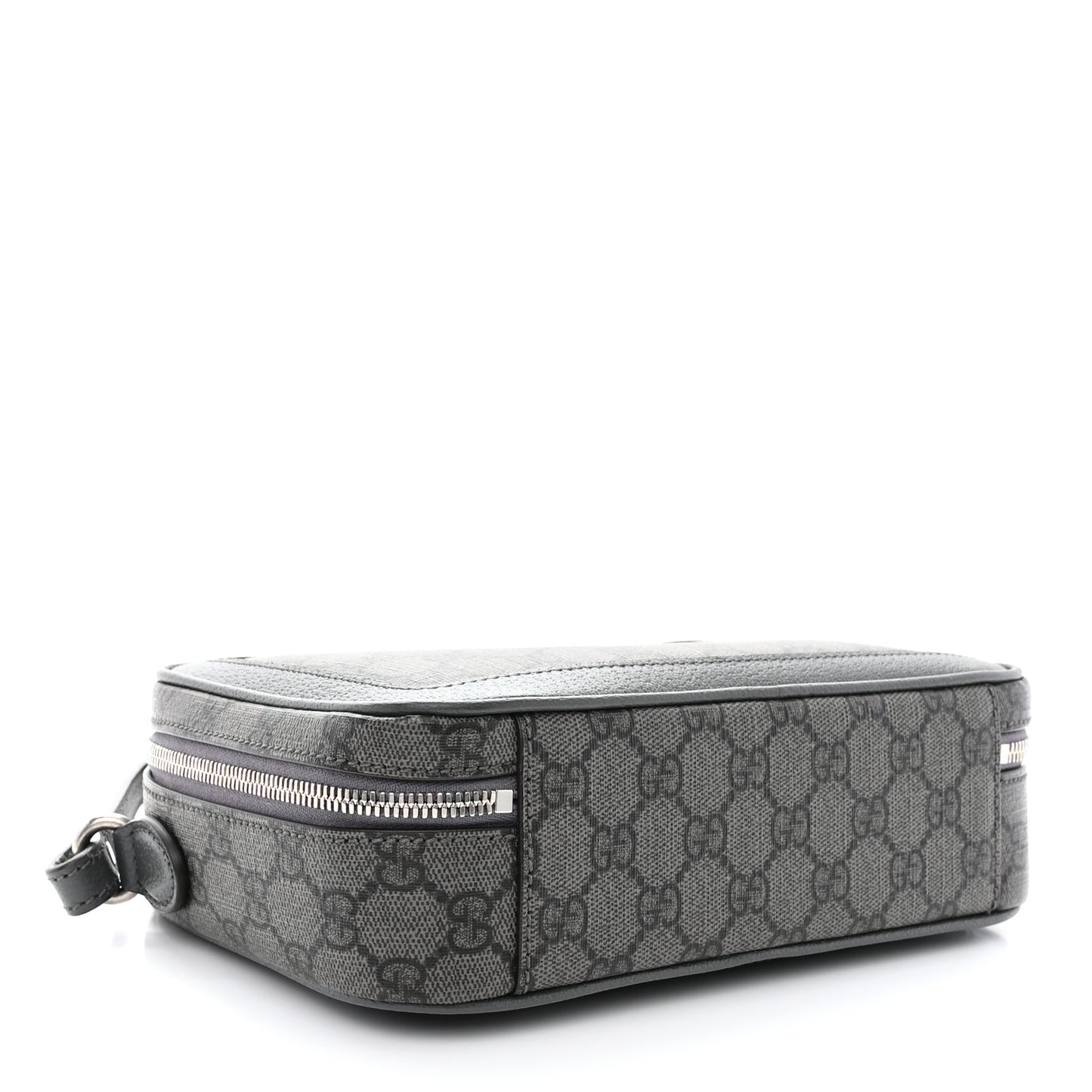 GG Supreme Monogram Textured Dollar Calfskin Small Ophidia Top Handle Shoulder Bag Grey Black Graphite Grey