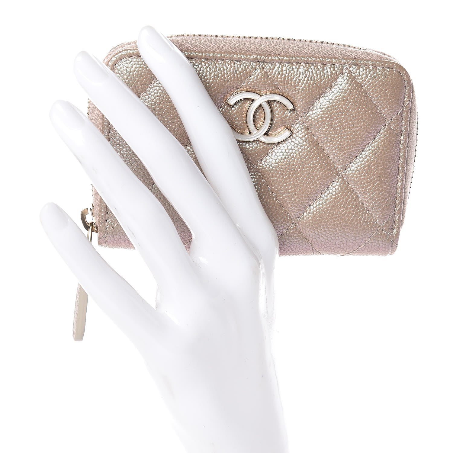Chanel Iridescent Caviar Quilted Zip Around Coin Purse Beige 2 of 8
