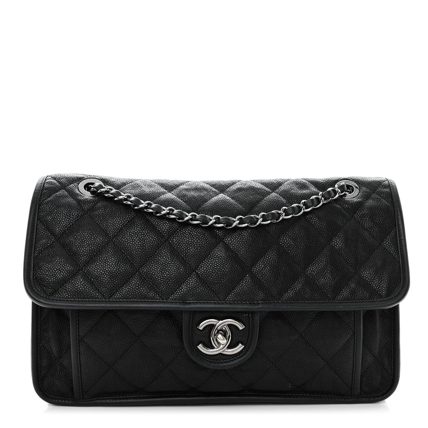Caviar Quilted Large French Riviera Flap Black