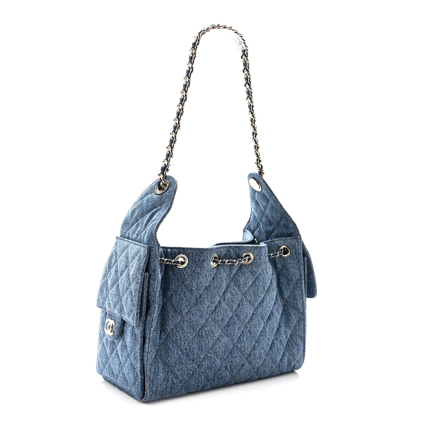 Denim Quilted Small Chanel 25 Handbag Blue