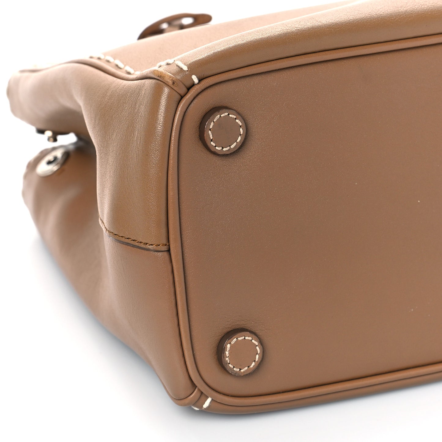 City Calf Mini Hand Stitched Galleria Double Zip Tote Caramel