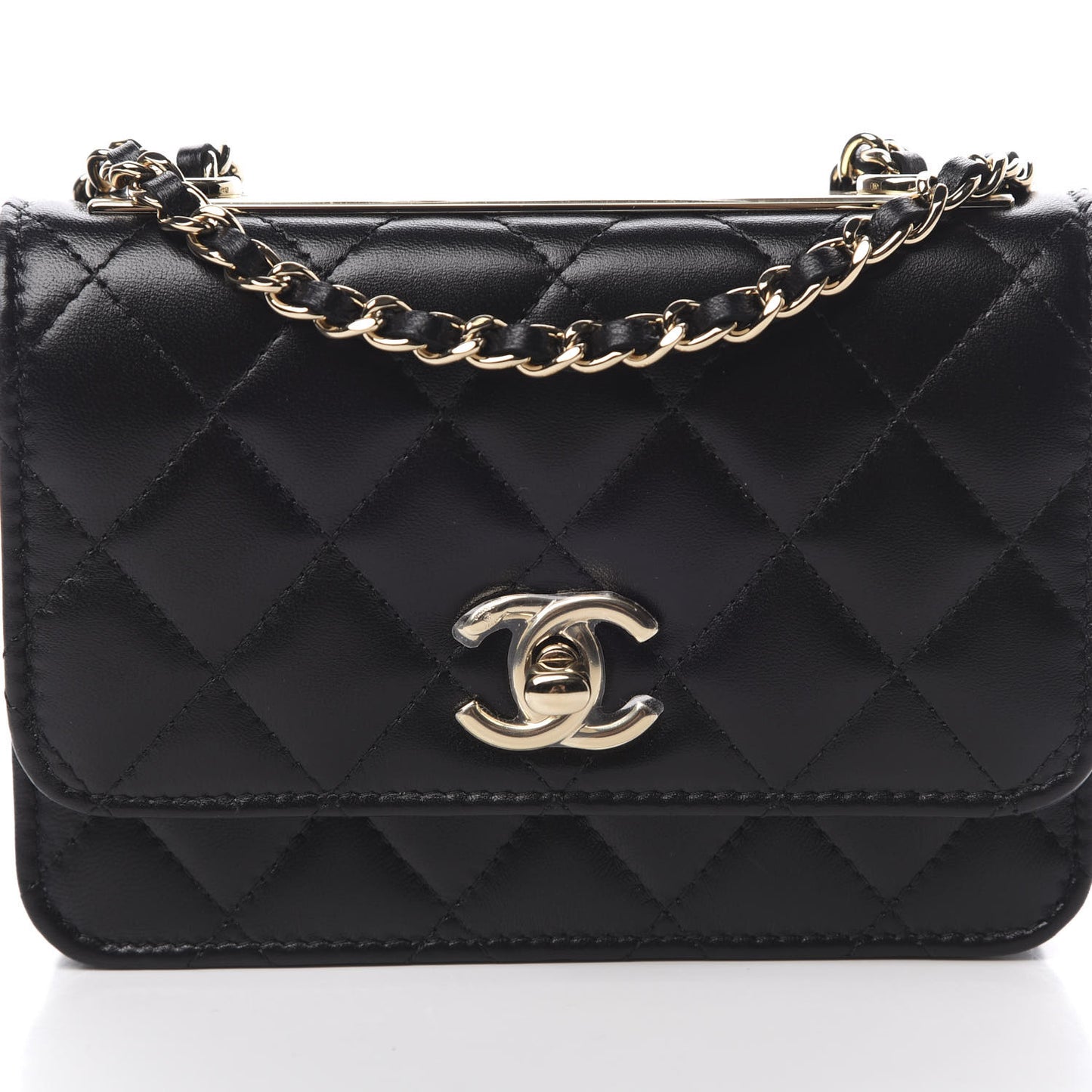 Lambskin Quilted Mini Trendy CC Wallet On Chain WOC Black