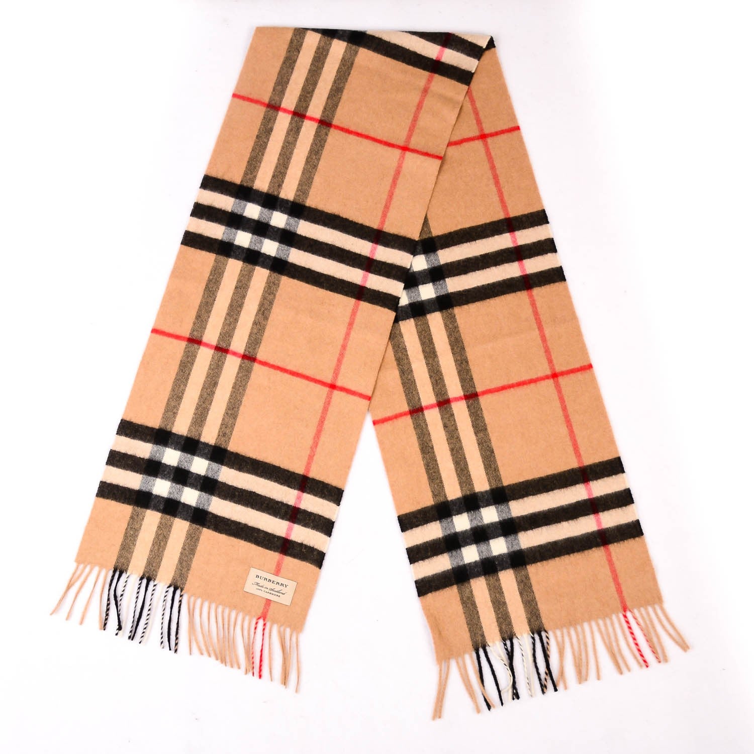 Burberry Cashmere Giant Check Fringe Scarf Camel 6 of 6