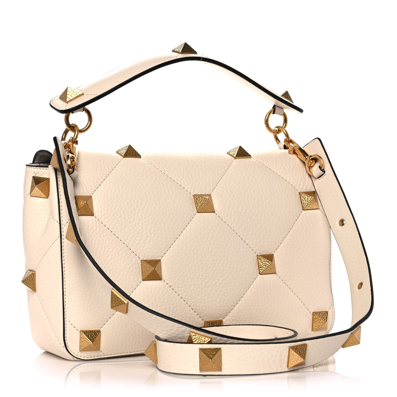 Valentino Garavani Grained Calfskin Large Roman Stud Shoulder Bag Light Ivory 3 of 12