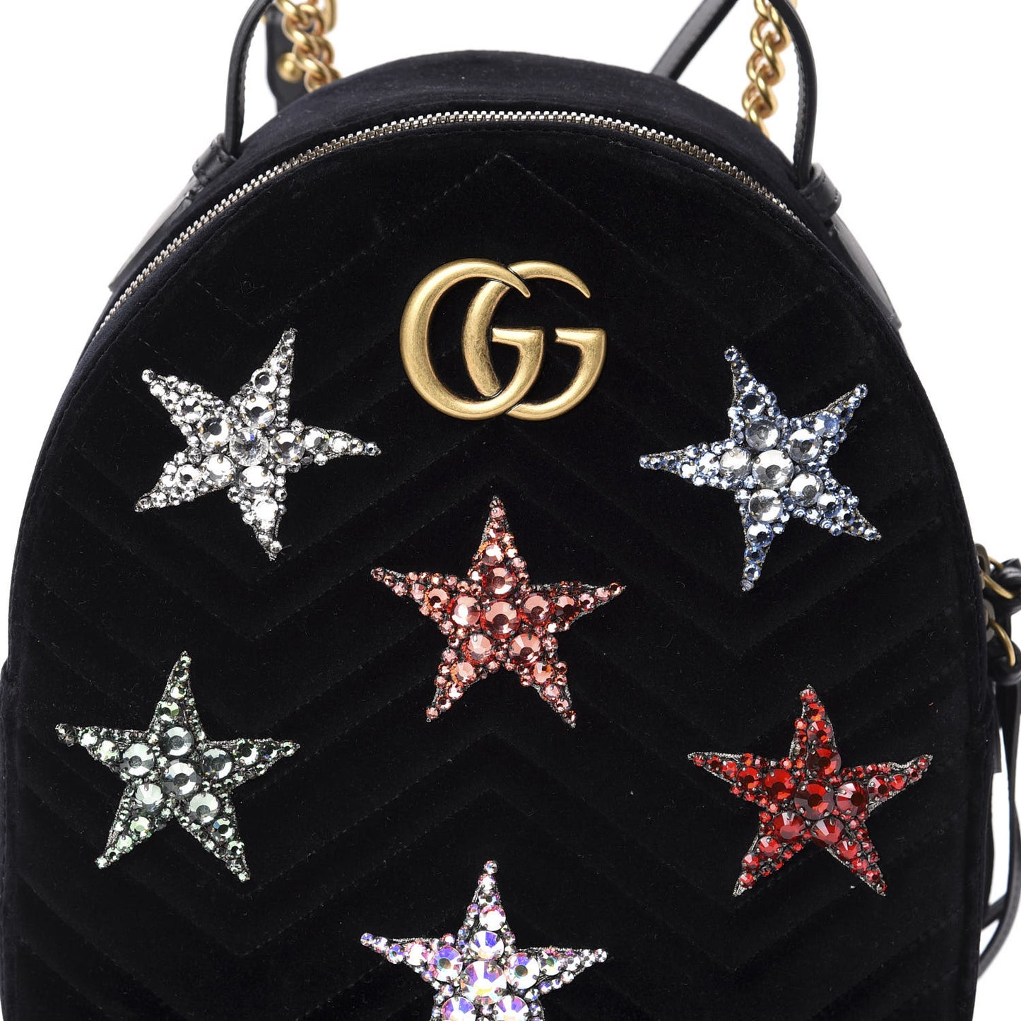 Velvet Matelasse Crystal Star Embroidered GG Marmont Dome Backpack Black