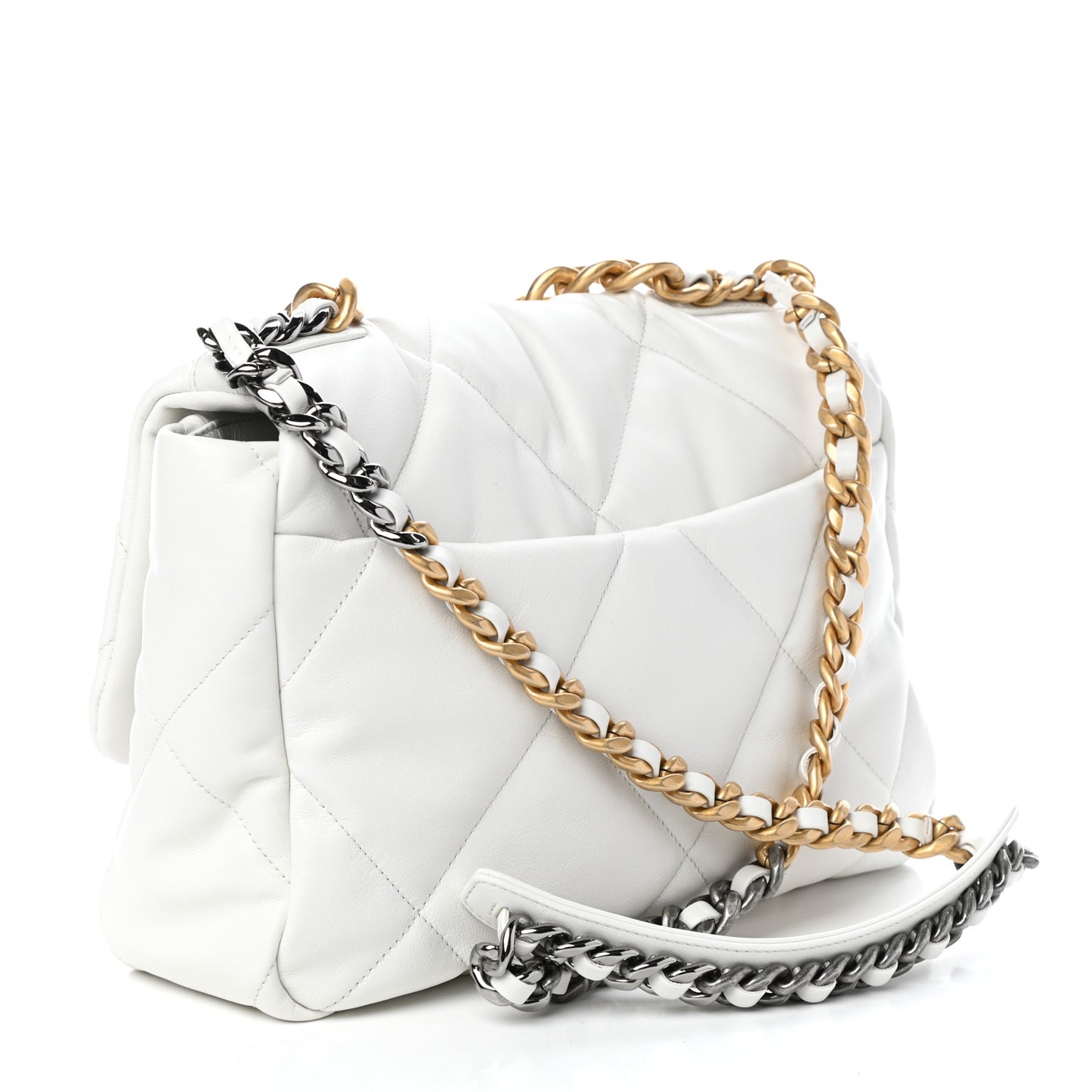 Goatskin Quilted Large Chanel 19 Flap White
