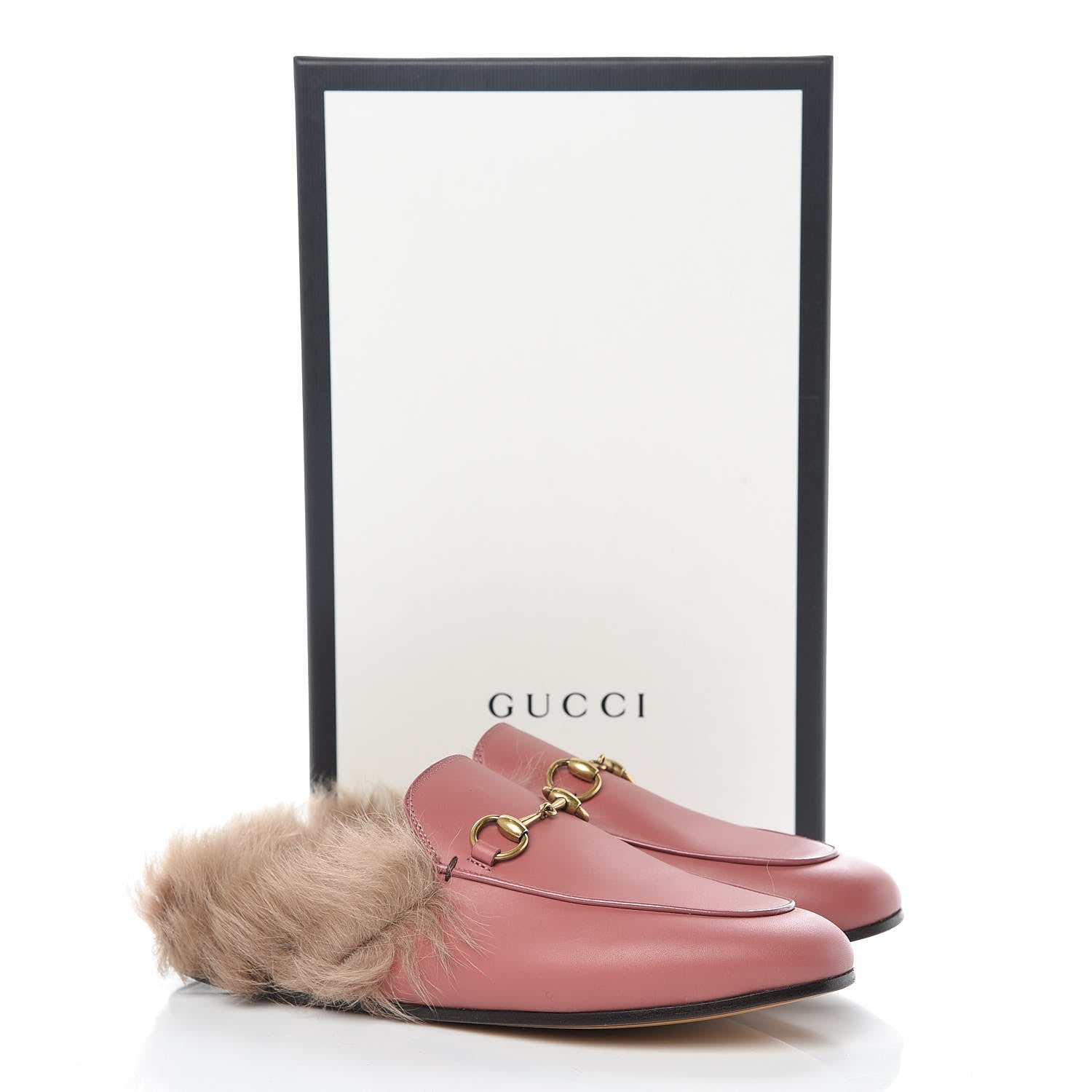 Gucci Calfskin Fur Womens Princetown Slippers 36 Lipstick Rose Natural 10 of 10