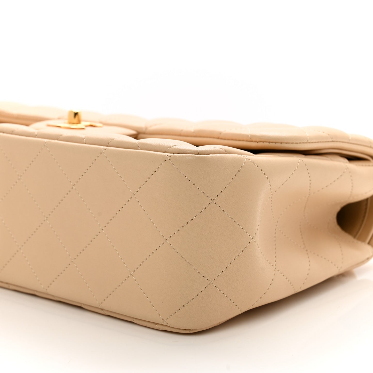 Lambskin Quilted Jumbo Double Flap Beige Clair